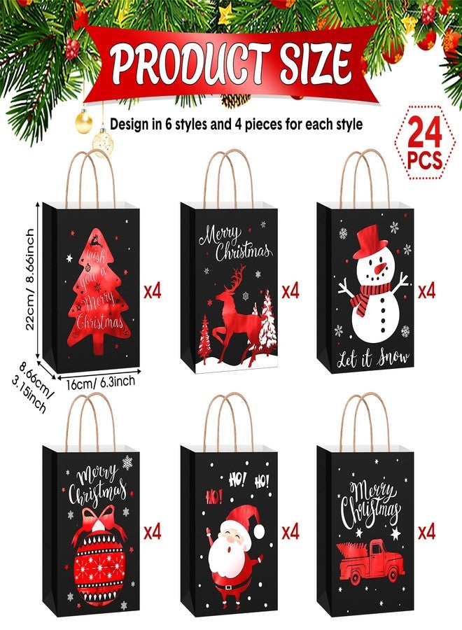Containlol 24 Pcs Christmas Paper Gift Bags with Handles Foil Xmas Kraft Paper Favor Bags Christmas Treat Bags Black Gold Glitter Candy Goodie Bags for Holiday Party Favors Decor Supplies - Image 2